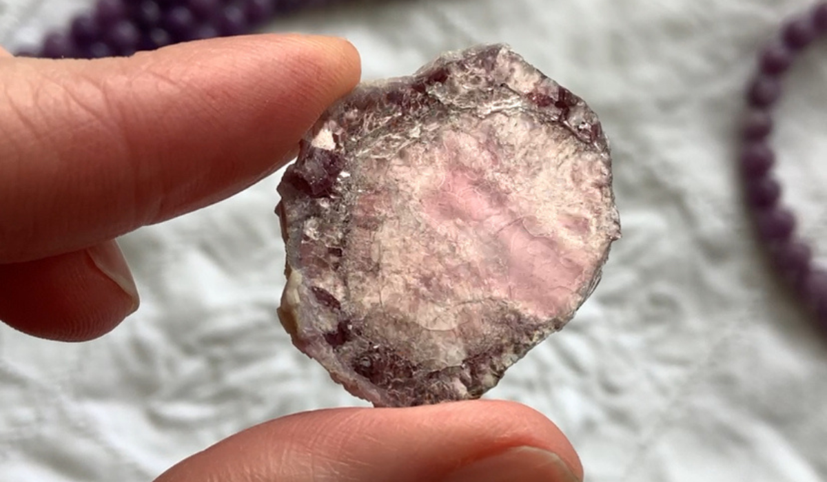 This image is showing a piece of raw lepidolite